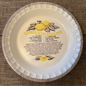 VTG Lemon Meringue Recipe Ceramic Fluted Pie Plate USA Royal China Jeanette 11"